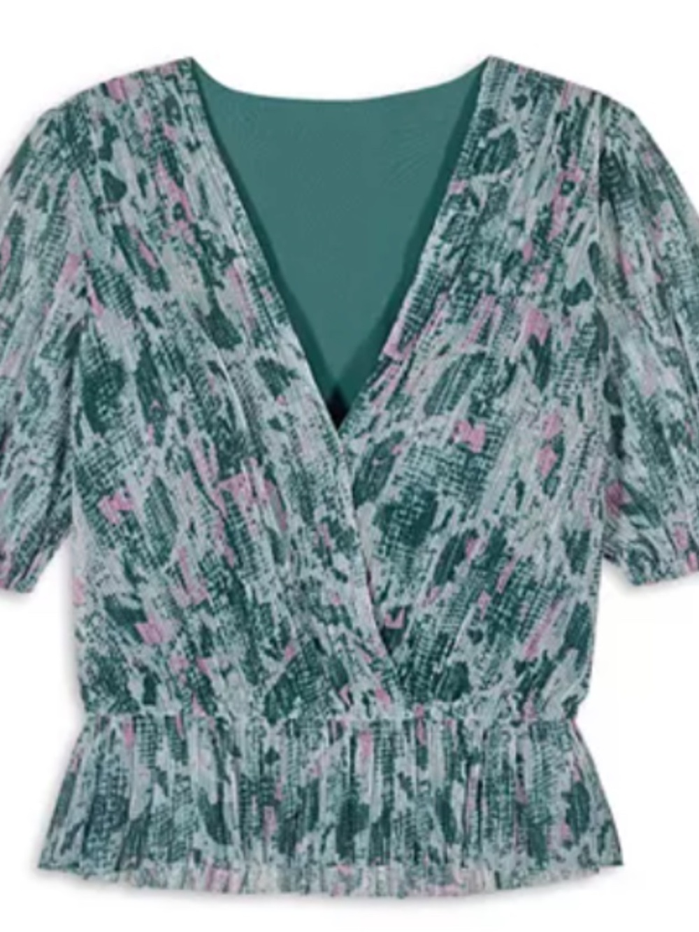 NWOT ba&sh Volpy Metallic Green Abstract Ruffle Hem Top - size 3 (M/L)